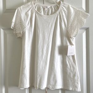 NWT LC Lauren Conrad White with Embroidered Sleeves & Back, Scoop-neck Blouse.